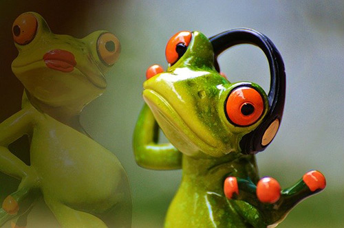 ψεύτικος πράσινος βάτραχος με ακουστικά