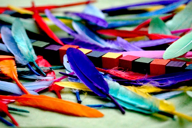 colorfull feathers with cubes